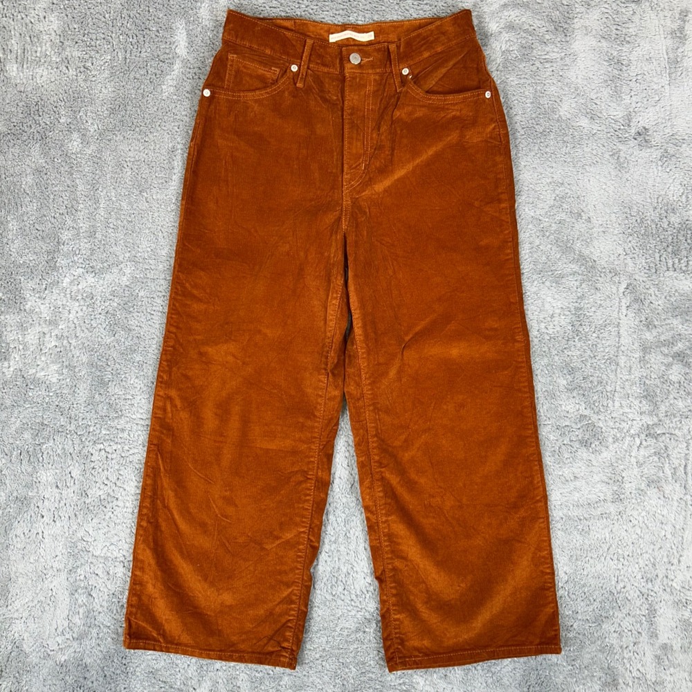 Levis Mile High Cropped Wide Leg Corduroy Pants Rust Orange 72970-0006 W29 L24.5
